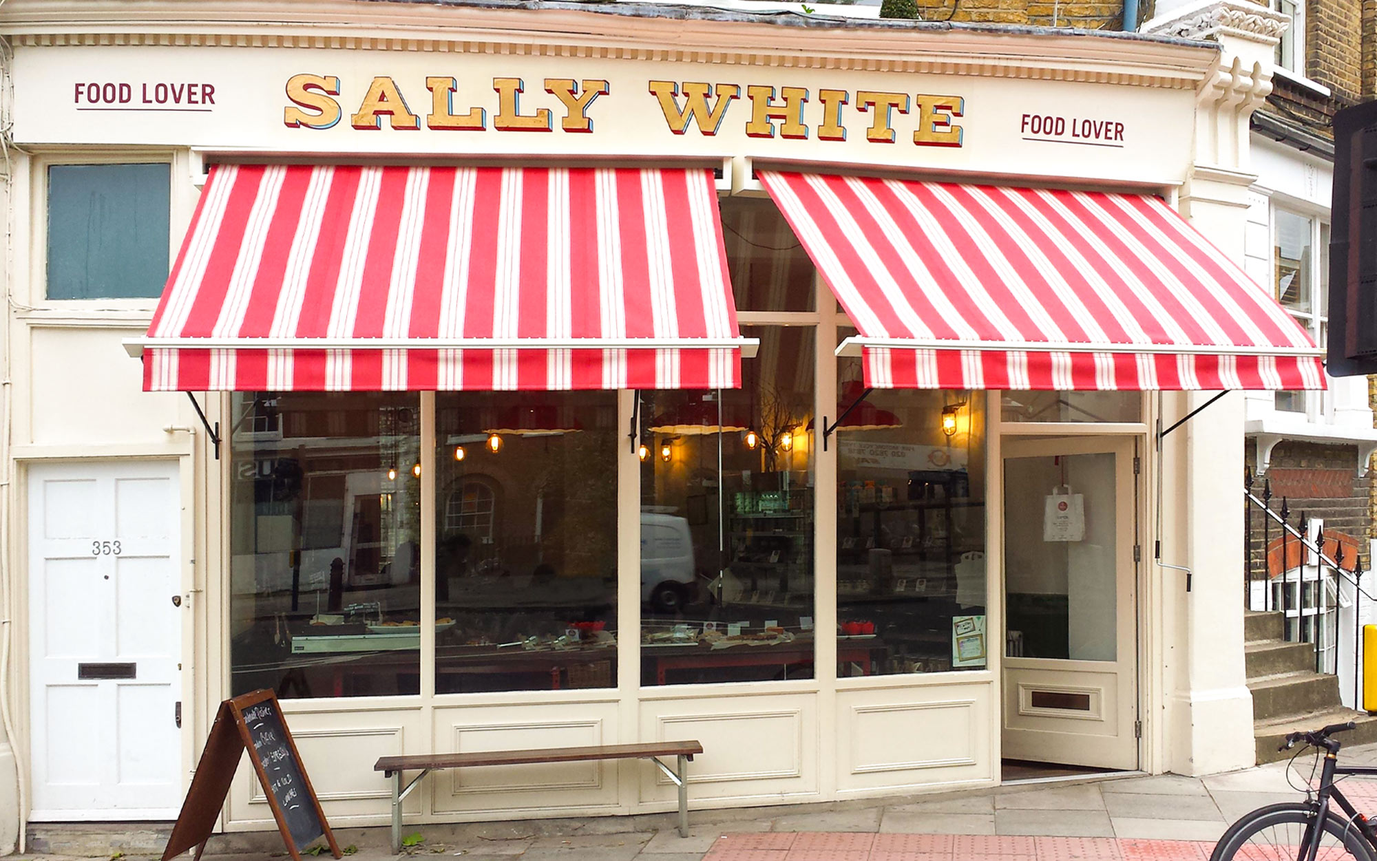 Shop Awnings with red and white stripes fabric