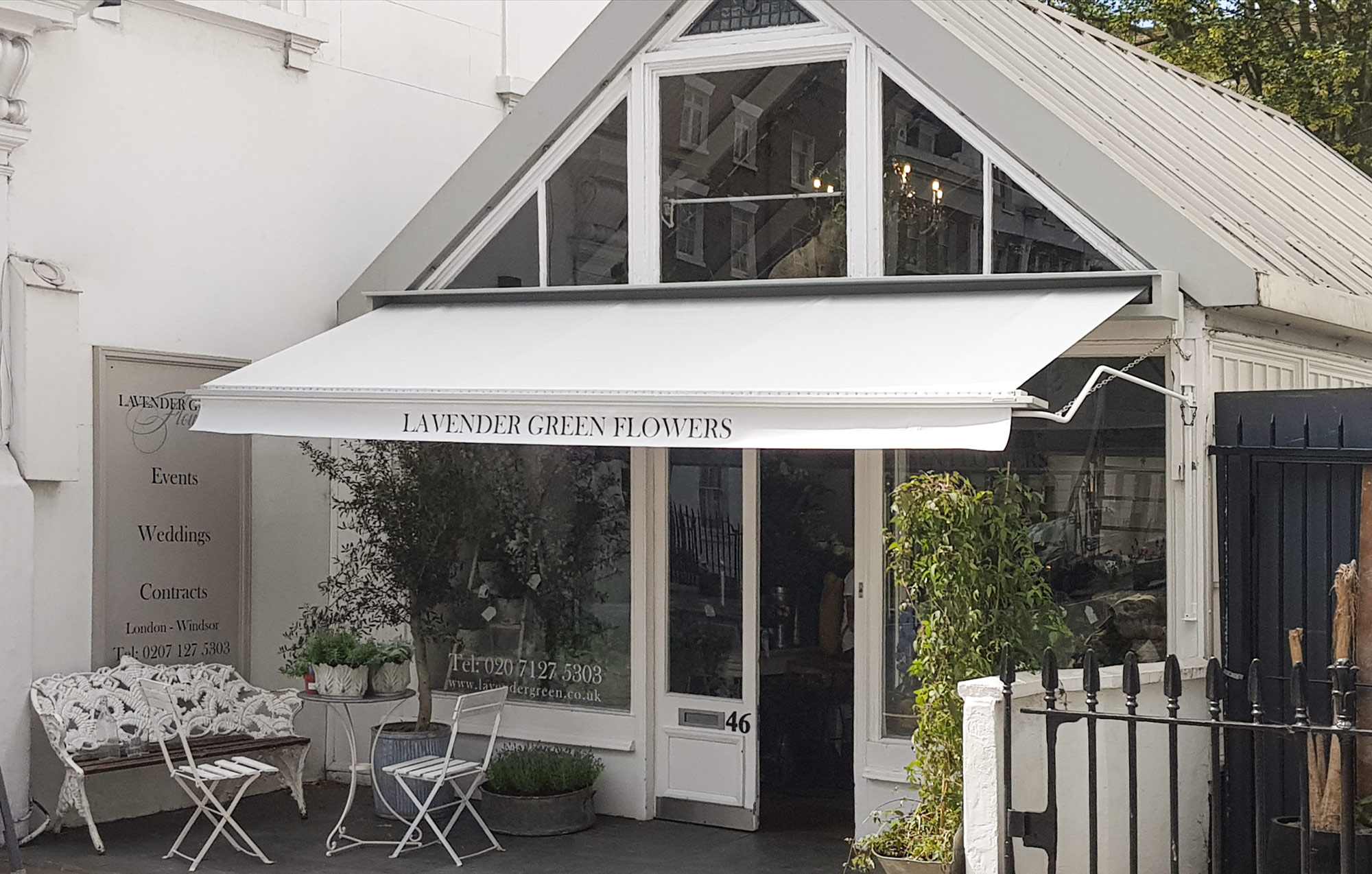 Lavender Green Flower white Awning