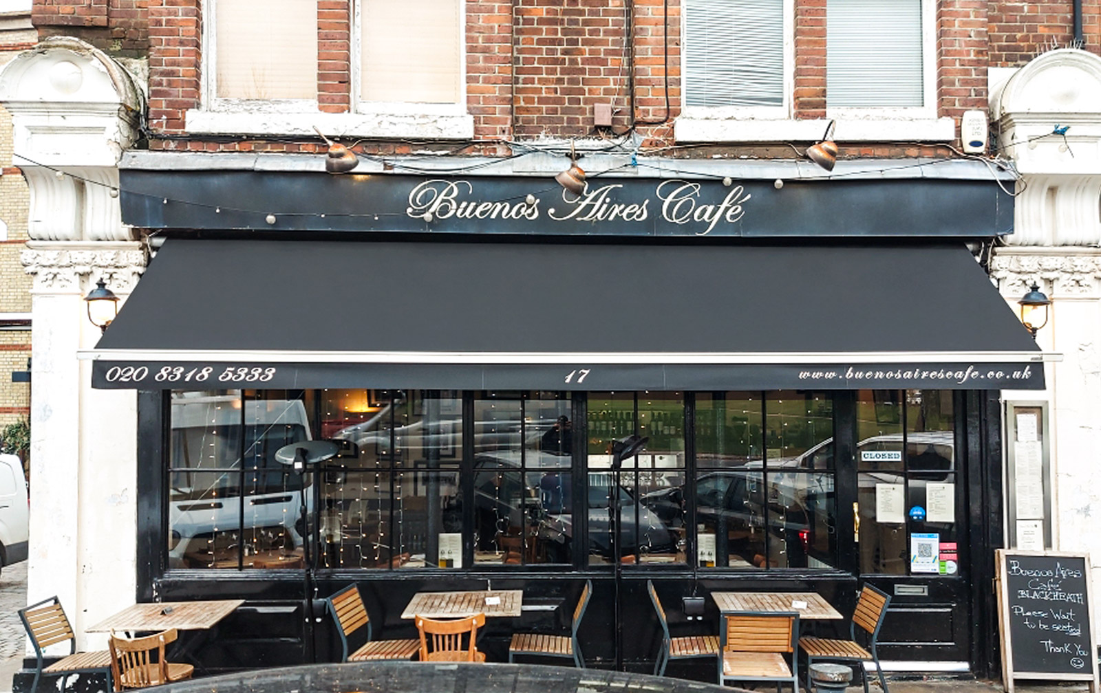 Branded Awning on Black Fabric