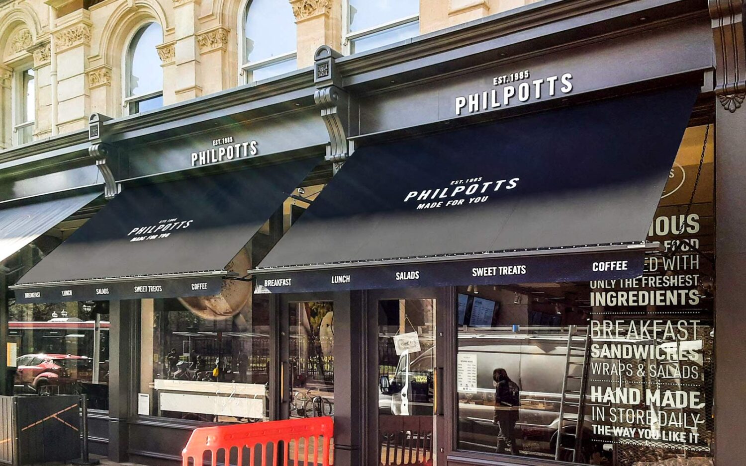 Traditional Victorian Awning at Philpotts Café, Birmingham